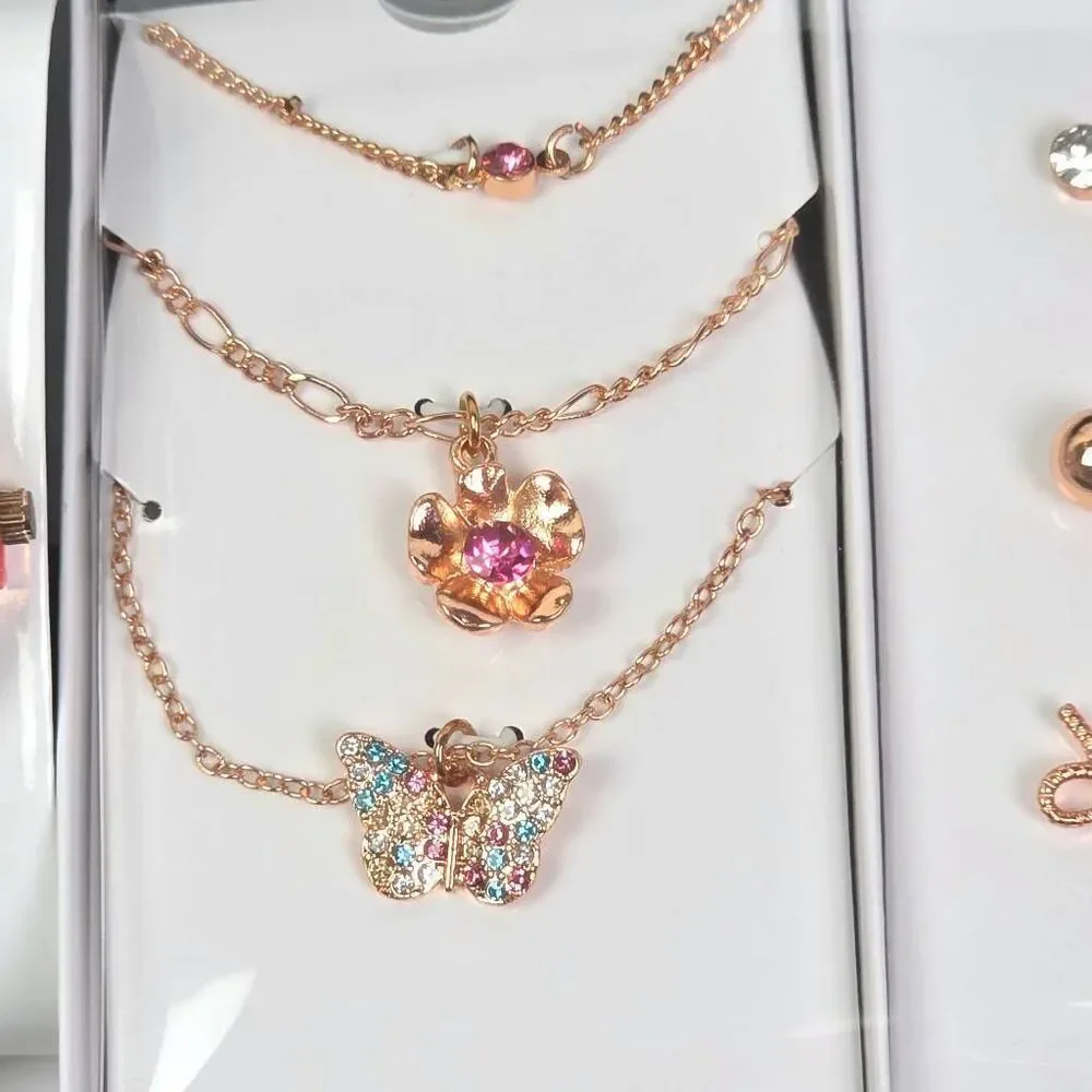 Aeropostale Watch Jewelry Set Necklace Earrings Rose Gold Pink
